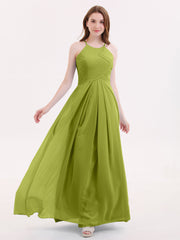 Lange Chiffon Neckholder Brautjungfernkleider Klee