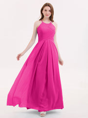 Lange Chiffon Neckholder Brautjungfernkleider Fuchsia