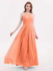Lange Chiffon Neckholder Brautjungfernkleider Papaya