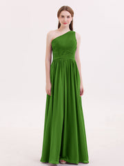 Eine Schulter Chiffon lange Bridemaid Kleider Moos
