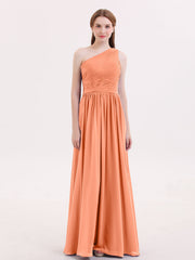 Eine Schulter Chiffon lange Bridemaid Kleider Papaya