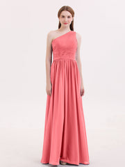 Eine Schulter Chiffon lange Bridemaid Kleider Wassermelone