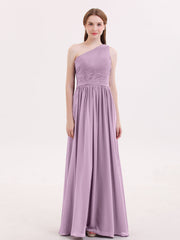 Eine Schulter Chiffon lange Bridemaid Kleider Blauregen
