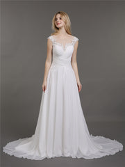 Chiffon mit Spitze Applique Kleid für Braut Weiß
