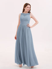Illusion Herz-Ausschnitt Chiffon Brautjungfernkleid Staubiges Blau
