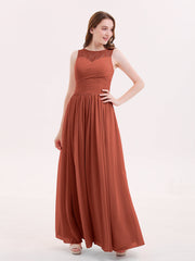 Illusion Herz-Ausschnitt Chiffon Brautjungfernkleid Rost