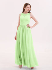 Illusion Herz-Ausschnitt Chiffon Brautjungfernkleid Salbei