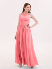 Illusion Herz-Ausschnitt Chiffon Brautjungfernkleid Wassermelone