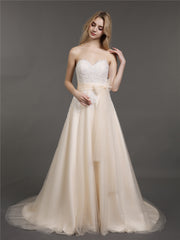 Trägerloses Brautkleid mit Bowknot und Herz-Ausschnitt Champagner