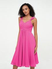 Chiffon Empire Kurz Kleider mit Taschen Fuchsia