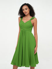 Chiffon Empire Kurz Kleider mit Taschen Moos