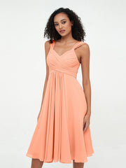 Chiffon Empire Kurz Kleider mit Taschen Papaya