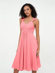 Chiffon Empire Kurz Kleider mit Taschen Wassermelone