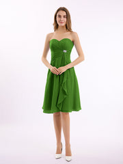 Knielang Chiffon Kleid Herz-Ausschnitt Moos