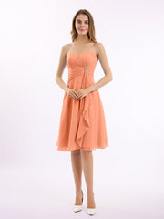 Knielang Chiffon Kleid Herz-Ausschnitt Papaya