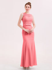 Illusion Ausschnitt Mermaid Kleid mit Offener Rücken Wassermelone