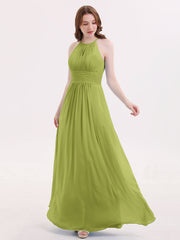 Neckholder lange Chiffon Kleid mit Gefaltet Taille Klee