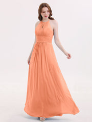 Neckholder lange Chiffon Kleid mit Gefaltet Taille Papaya