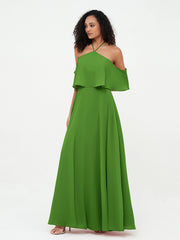 Halter Schulterfrei Chiffon Maxi Kleider mit Taschen Moos