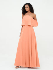 Halter Schulterfrei Chiffon Maxi Kleider mit Taschen Papaya