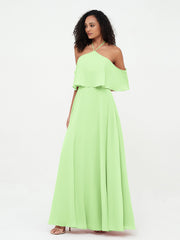 Halter Schulterfrei Chiffon Maxi Kleider mit Taschen Salbei