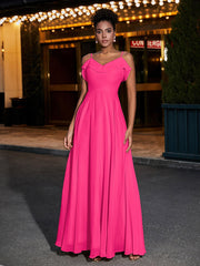 Spaghetti Träger Chiffon Brautjungfernkleider Fuchsia