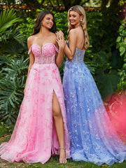 Korsett Oberteil  A-Linie Kleid mit Herzform und Schlitz Blau