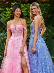 Korsett Oberteil  A-Linie Kleid mit Herzform und Schlitz Blau