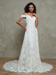 Prinzessin Kapelle-Schleppe Spitze Boho Brautkleider Champagner