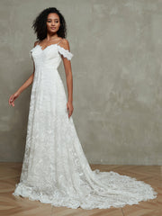Prinzessin Kapelle-Schleppe Spitze Boho Brautkleider Champagner