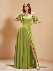 Schulterfrei Chiffon Kleid mit Tasche Klee