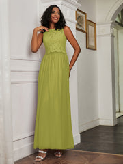 A-Linie Ärmellos Tüll Bodenlang Kleid Klee