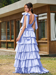 A-Linie Schleife an den Schultern Stufen Kleid mit Schlitz Lavendel