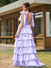 A-Linie Schleife an den Schultern Stufen Kleid mit Schlitz Lila