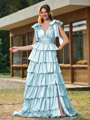 A-Linie Schleife an den Schultern Stufen Kleid mit Schlitz Nebel