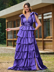 A-Linie Schleife an den Schultern Stufen Kleid mit Schlitz Regentschaft