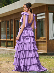 A-Linie Schleife an den Schultern Stufen Kleid mit Schlitz Tahiti