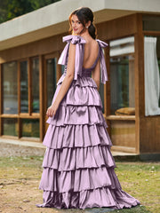 A-Linie Schleife an den Schultern Stufen Kleid mit Schlitz Blauregen
