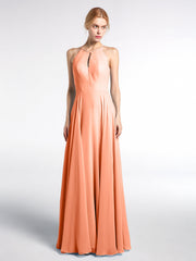 Schlüsselloch Ausschnitt Neckholder Langes Kleid mit Kreisrock Papaya