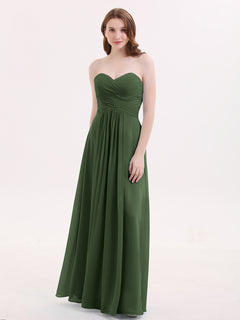 Trägerloser Ausschnitt Chiffon Kleid mit Herz-Ausschnitt Olivgrün