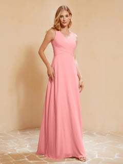 Plissee V-Ausschnitt Chiffon A-Linie Kleid mit Schleife Flamingo