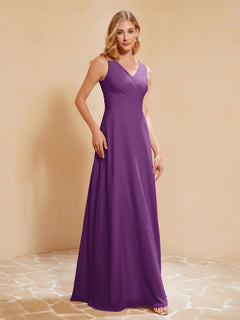 Plissee V-Ausschnitt Chiffon A-Linie Kleid mit Schleife Traube