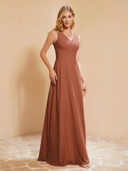 Plissee V-Ausschnitt Chiffon A-Linie Kleid mit Schleife Rost