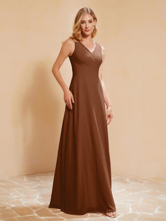 Plissee V-Ausschnitt Chiffon A-Linie Kleid mit Schleife Terrakotta