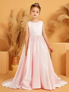 A-Linie Schleife Satin Blumenmädchenkleid mit Perle Zartrosa