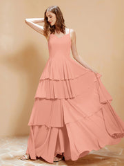 Boho V-Ausschnitt Bodenlang Kleid Fließende Rüschen Papaya