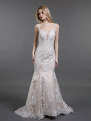 Vintage Spitze Meerjungfrau-Linie Brautkleid mit Schleppe Champagner