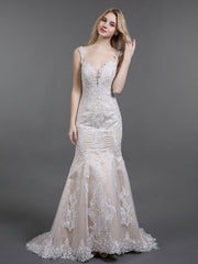 Vintage Spitze Meerjungfrau-Linie Brautkleid mit Schleppe Elfenbein