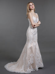 Vintage Spitze Meerjungfrau-Linie Brautkleid mit Schleppe Champagner