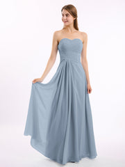 Herz-Ausschnitt trägerloser Ausschnitt Chiffon Kleider Staubiges Blau